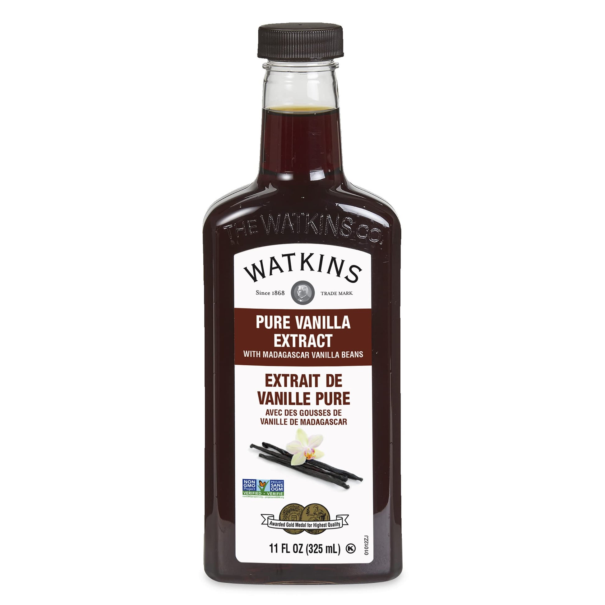 Watkins Pure Vanilla Extract, With Madagascar Vanilla Beans, Non-Gmo, Kosher, 11 Oz. Bottle, 1-Pack