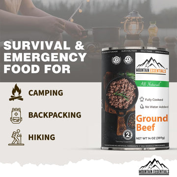Mountain Essentials Fully Cooked Ready To Eat Ground Beef 14 Oz All Natural, No Water Added, Recipe Ready Perfect For Quick Meal