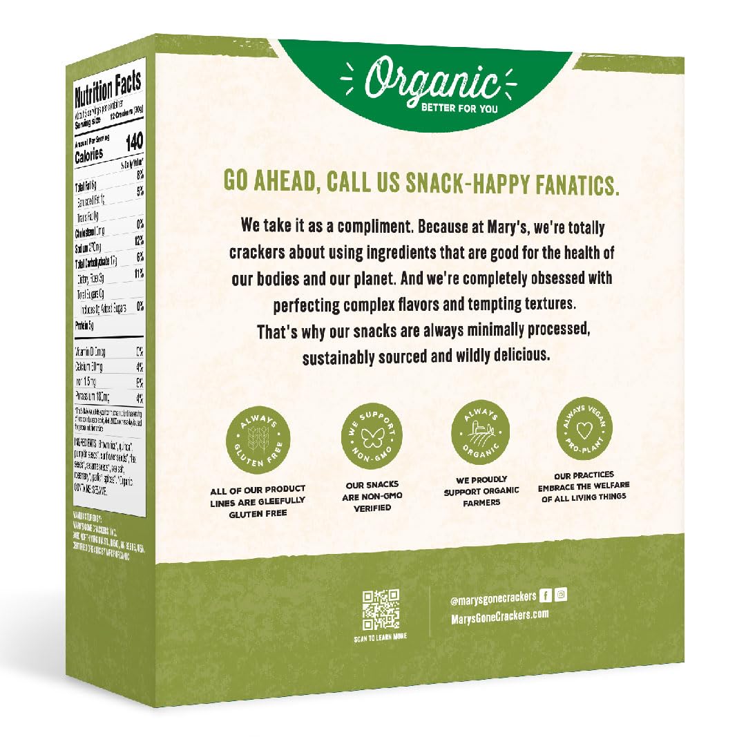 Marys Gone Crackers Super Seed Crackers, Organic Plant Based Protein, Gluten Free, Rosemary, 5 Ounce (Pack Of 1)