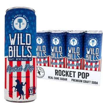 Wild Bills Rocket Pop Soda - Classic Craft Soda, Caffeine-Free, Vegan, 12 Oz, 12 Pack