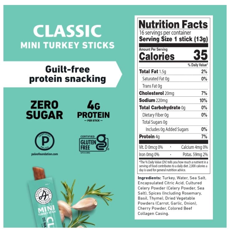 Country Archer Turkey Jerky Sticks - 1 Ounce Pack, Gluten-Free, High Protein Snack