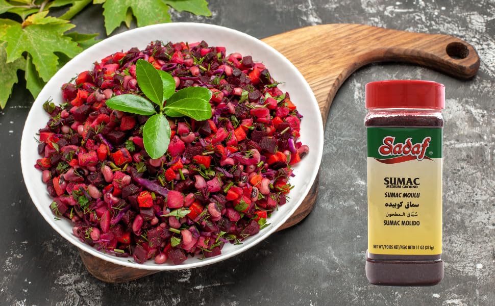 Sadaf Sumac Spice Ground - Pure Sumac Seasoning Powder - Kosher - Persian Spice - Medium Ground -11 Oz Bottle
