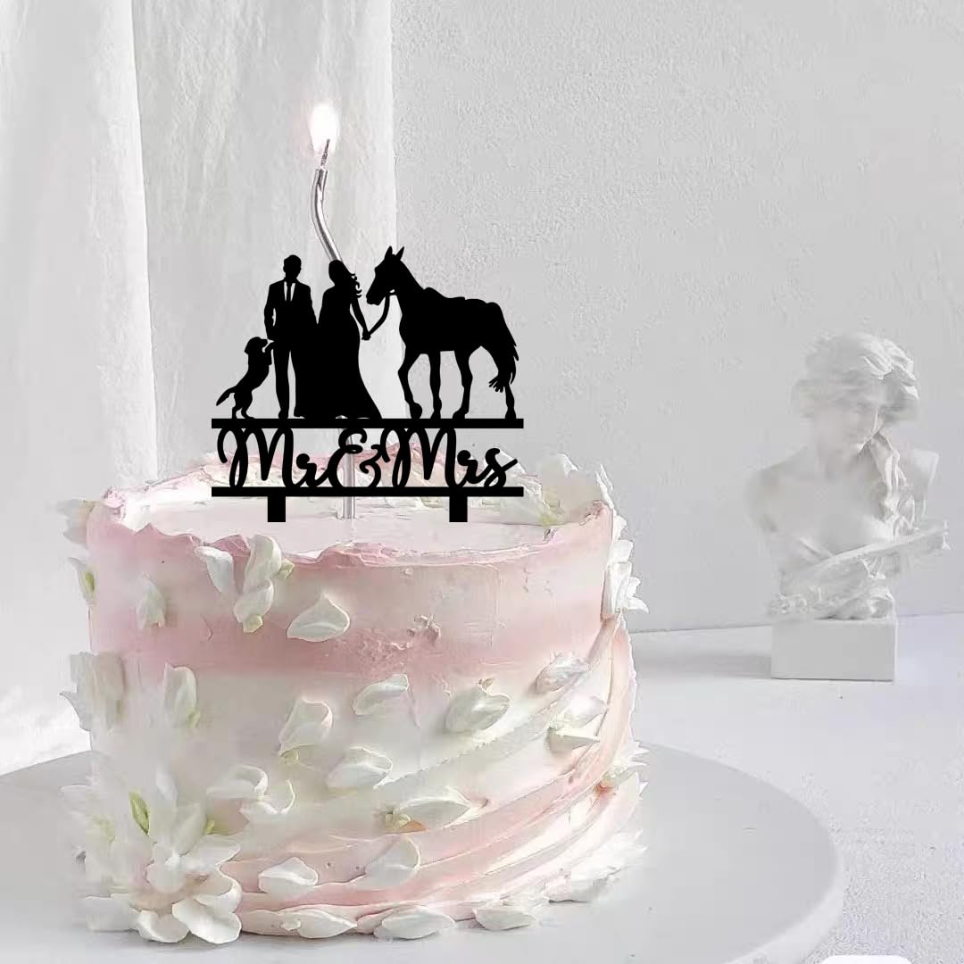 keonsatrz Horse Wedding Cake Topper, Farmer & Cowboy/Cowgirl Theme, Acrylic, 5.9W x 6.7H, Earth Tones