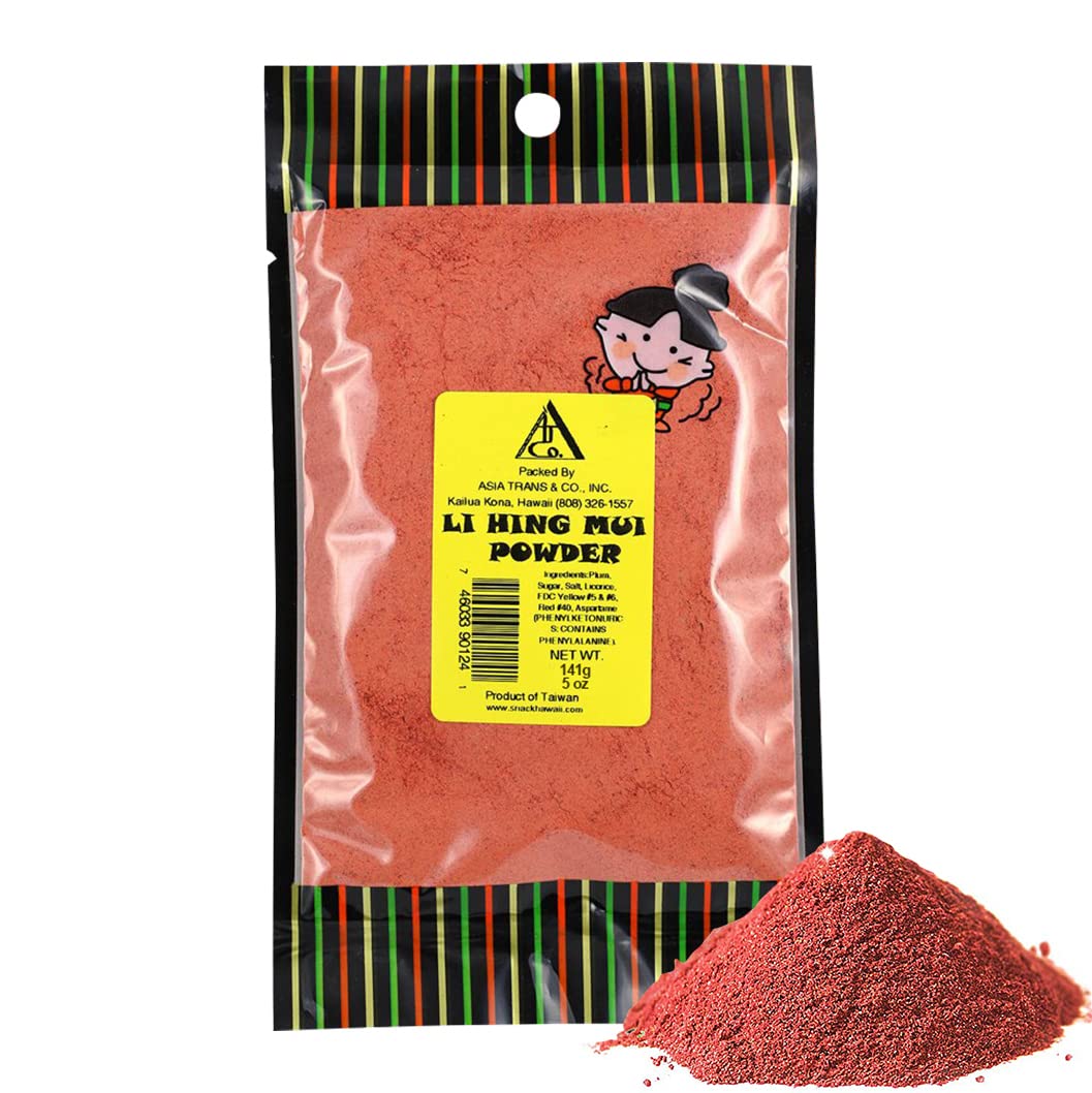 Asia Trans & Co. Li Hing Mui Crack Seed Plum Powder, 5 Ounce, Sweet, Sour & Salty, Red