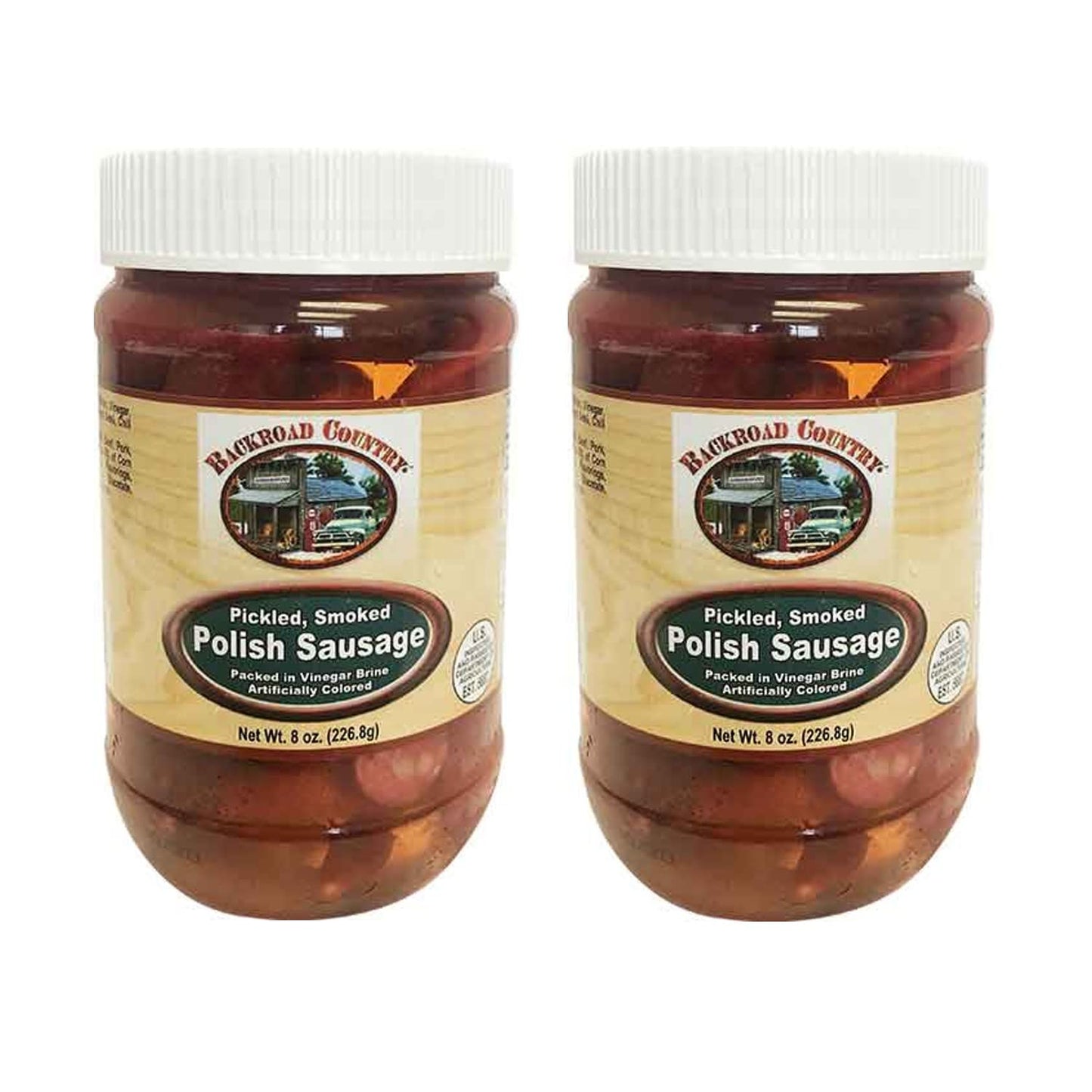 Troyer Cheese Pickled Smoked Polish Sausage, Ready to Eat, Pack of 2 Jars, 8 Ounce