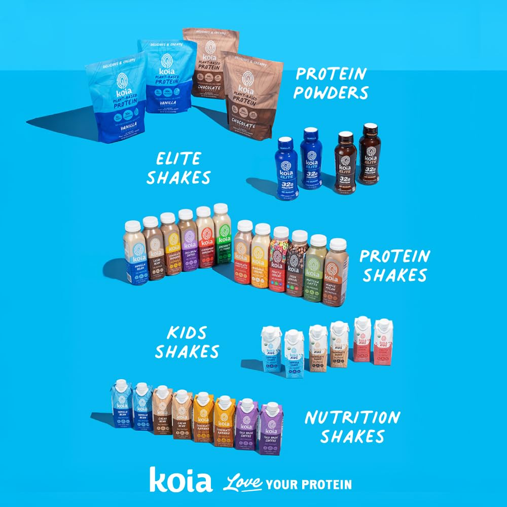 Koia Plant Based Protein Shake, Vanilla Bean, 20g Protein, 3g Sugar, 6g Prebiotic Fiber, 21 Vitamins & Minerals, Meal Replacemen