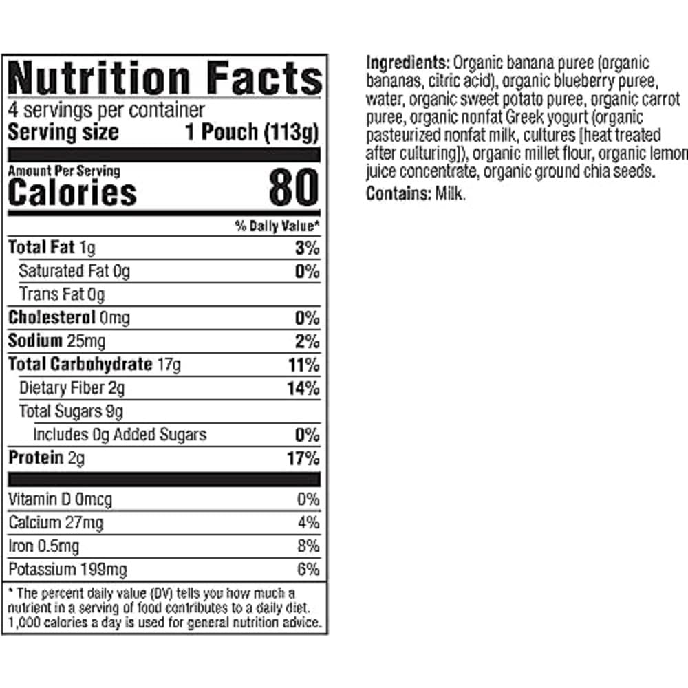 Plum Organics Mighty 4 Organic Toddler Food - Banana, Blueberry, Sweet Potato, Carrot, Greek Yogurt, And Millet - 4 Oz Pouch (Pa