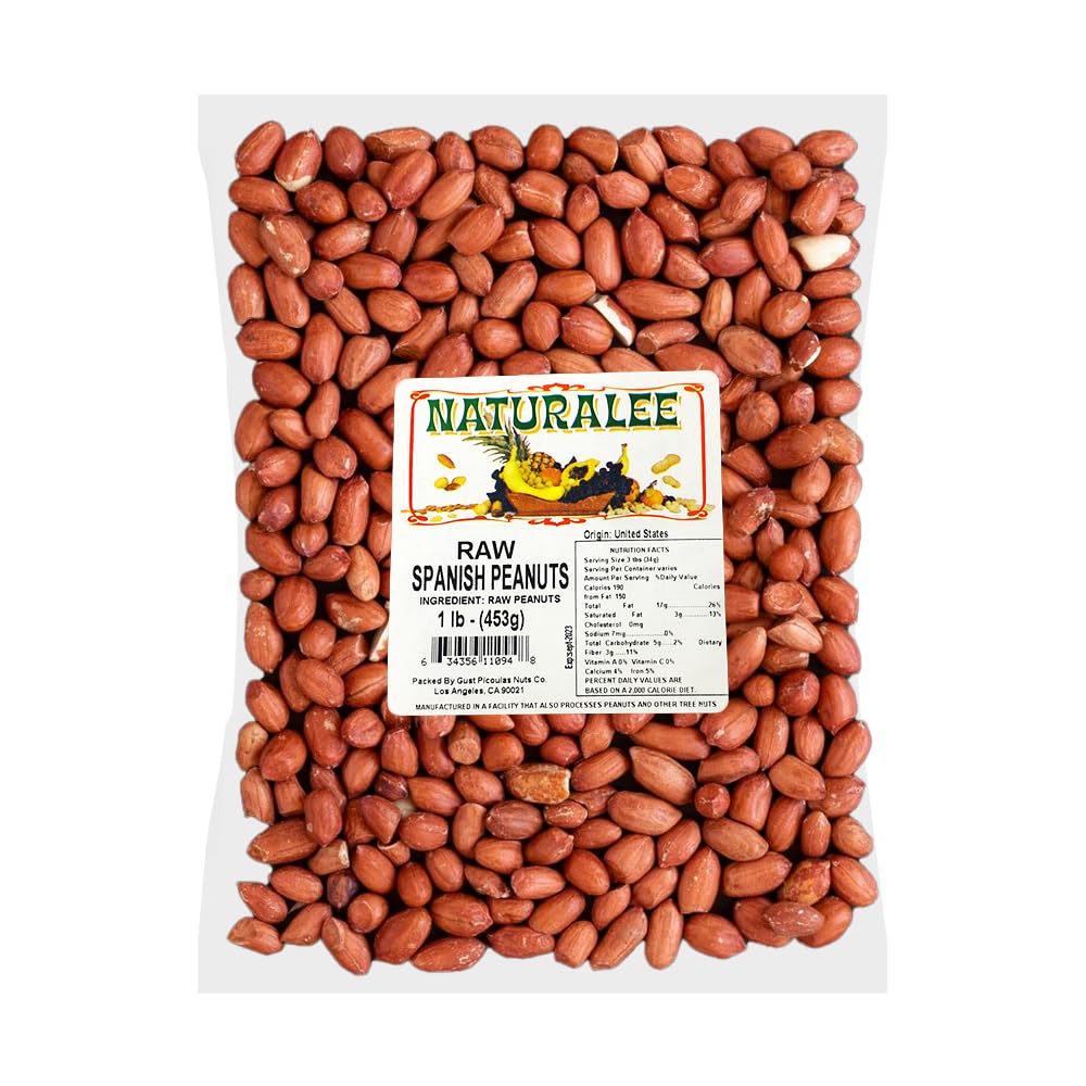 Naturalee Peanuts, Raw Whole Spanish Redskin 1 Lbs - Raw, Unsalted - Heart Health, High Protein, Vegan, Natural