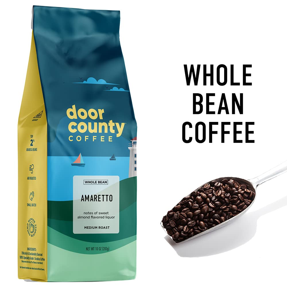 Door County Coffee Amaretto Flavored Whole Bean Coffee Medium Roast 10 oz Bag