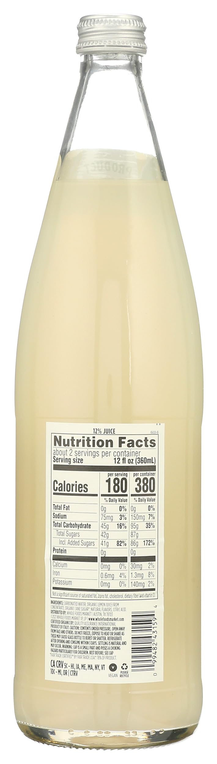 Whole Foods Market, Organic Lemon Italian Soda, 25.4 Fl Oz