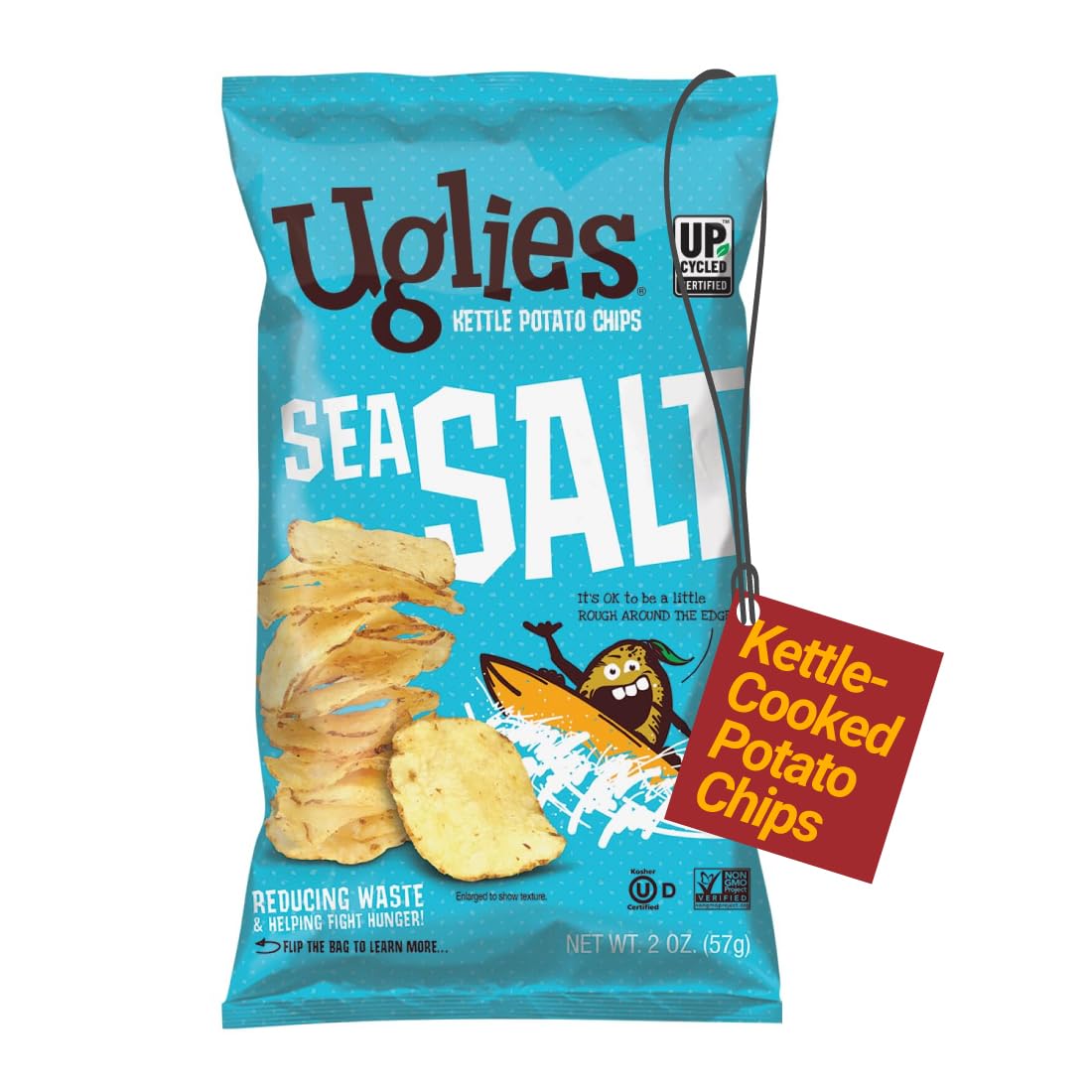 Uglies Kettle-Cooked Potato Chips, Gluten-Free, Non-GMO, Sea Salt, 6 Oz. (Pack of 12)