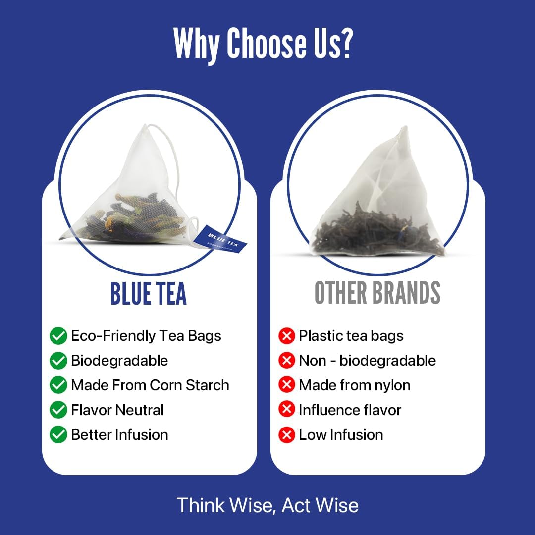 BLUE TEA Butterfly Pea Flower Tea - Chamomile - 30 Tea Bags - Caffeine Free - Vegan - Non-GMO - Tin Packaging
