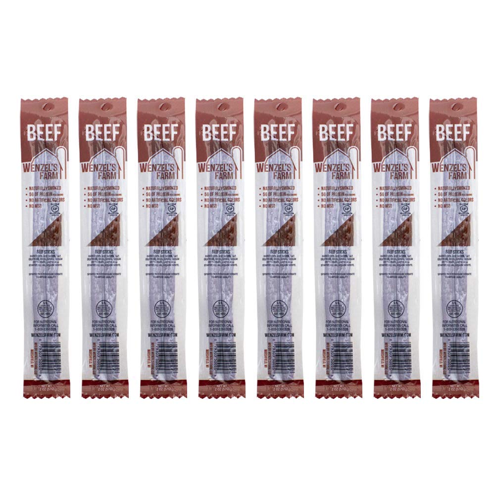 Wenzels Farm Beef Sticks - High Protein, Low Carb, Gluten Free - 16 Sticks (8 Packs of 2) - Made in the USA Snack Sticks