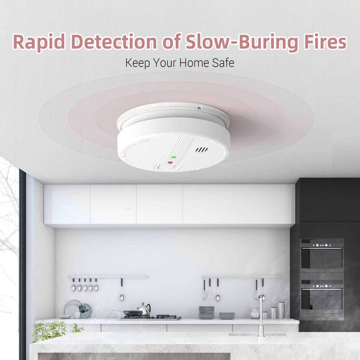 Smoke Detector, Hardwired Interconnected Smoke Detectors, Smoke Alarm With Replaceable 9V Battery, Interconnects Up To 12 Fire A