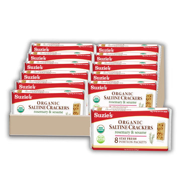 Suzies Organic Rosemary Sesame Saltines Crackers|Healthy Gourmet Baked Vegan Snack for Adults & Children|Non GMO|12 Fresh Packs