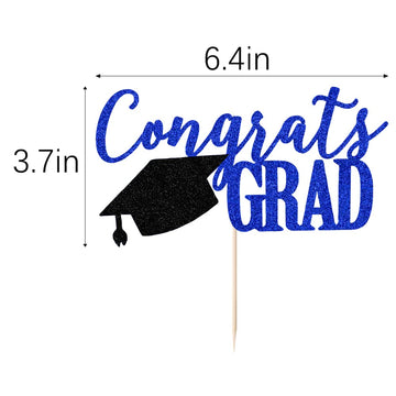 Palasasa Congrats Grad Cake Topper, 2024 Graduate Party Decorations (Blue 6.6Inch)