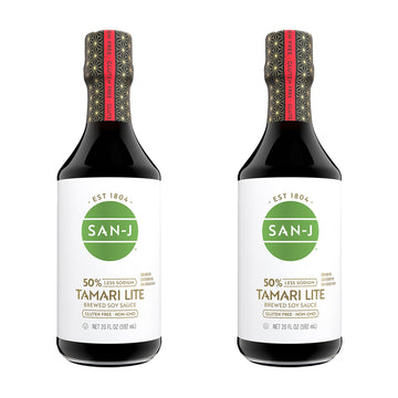 San-J - Gluten Free Tamari Lite Soy Sauce with 50% Less Sodium - Made with 100% Soy - Specially Brewed - 20 oz. Bottles - 2 Pack
