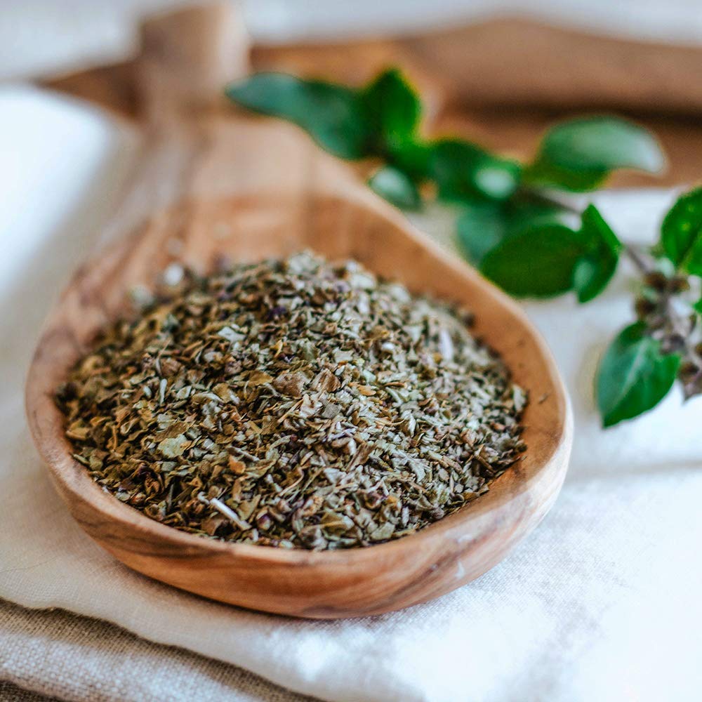 HQOExpress Organic Basil Medium Cut - Non GMO, Kosher, USDA Certified Organic Basil Leaves, Dried and Ground - Peppery and Aroma