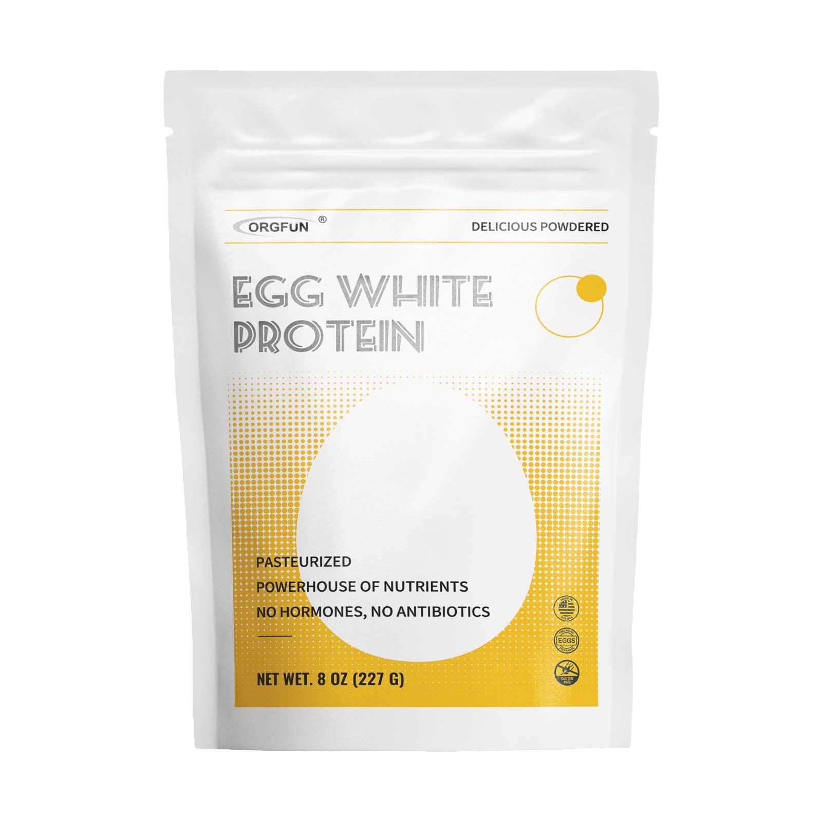 ORGFUN Egg White Powder 8 Oz, Pasteurized Egg White Powder, Gluten-Free, Non-GMO, Made in USA