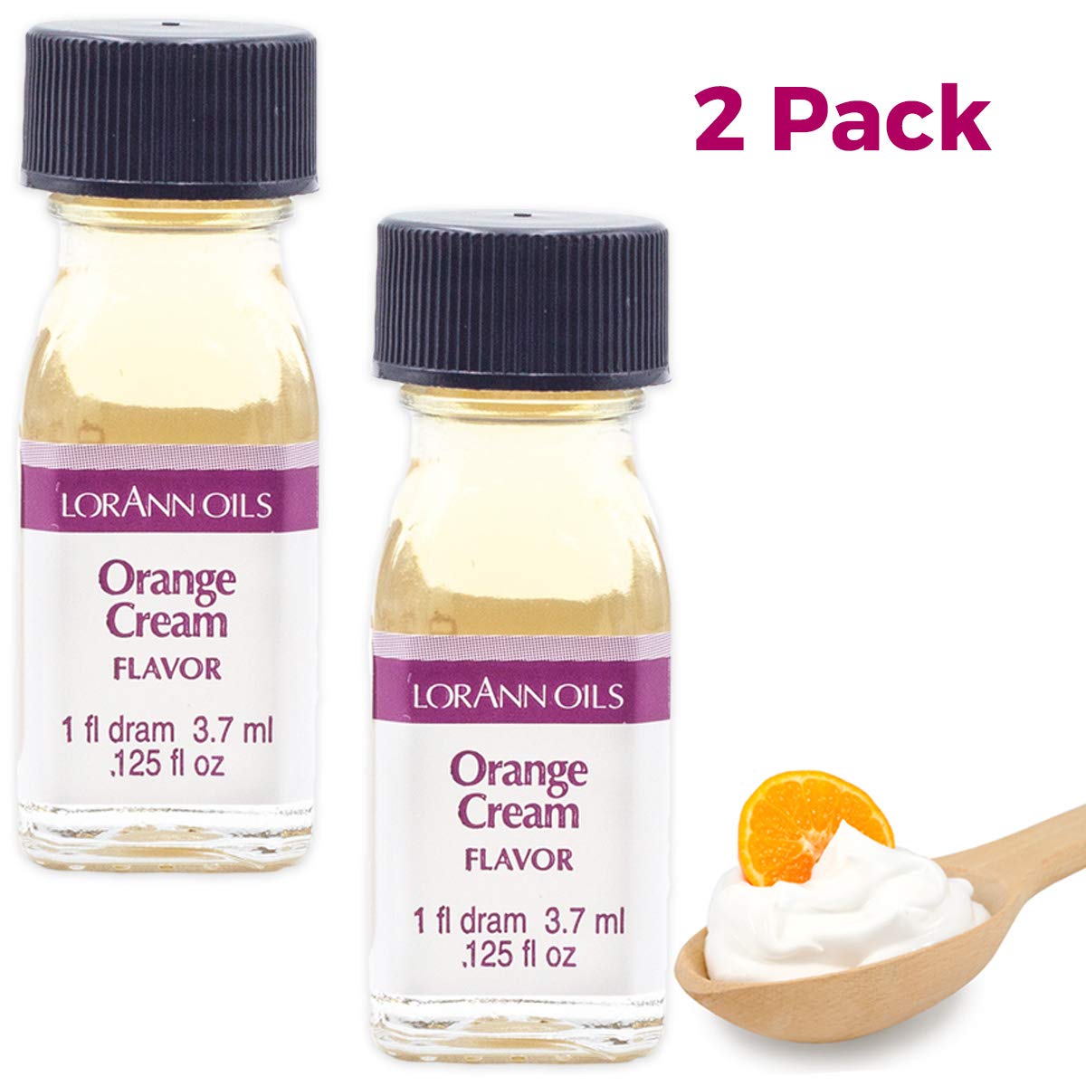 Lorann Orange Cream Ss Flavor Flavor, 1 Dram Bottle (.0125 Fl Oz - 3.7Ml - 1 Teaspoon) - 2 Pack