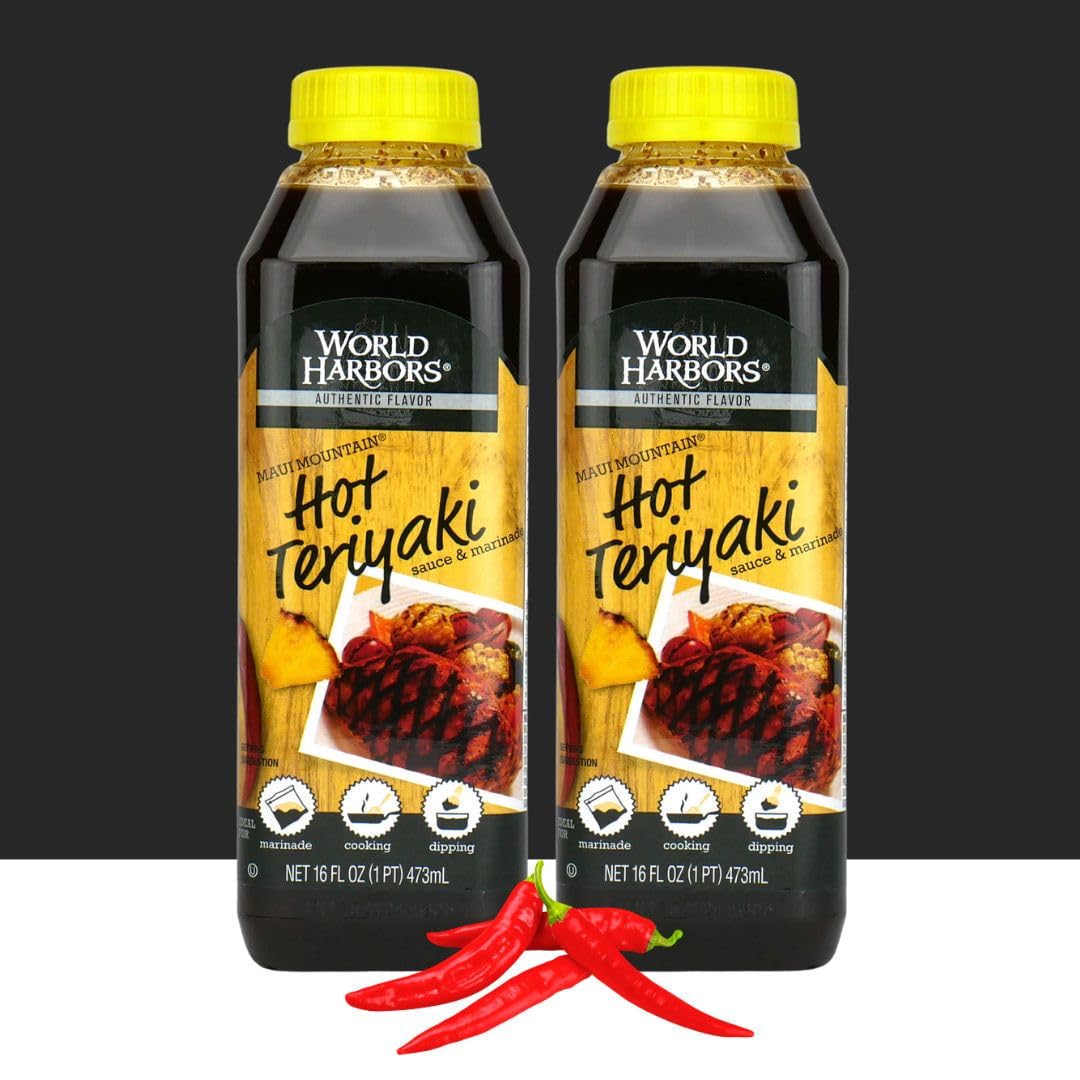 World Harbors Hot Teriyaki Sauce Perfect For Grilling Stir-Fries, Dipping, Marinades For Pork, Chicken, Beef, Steak, And More, S