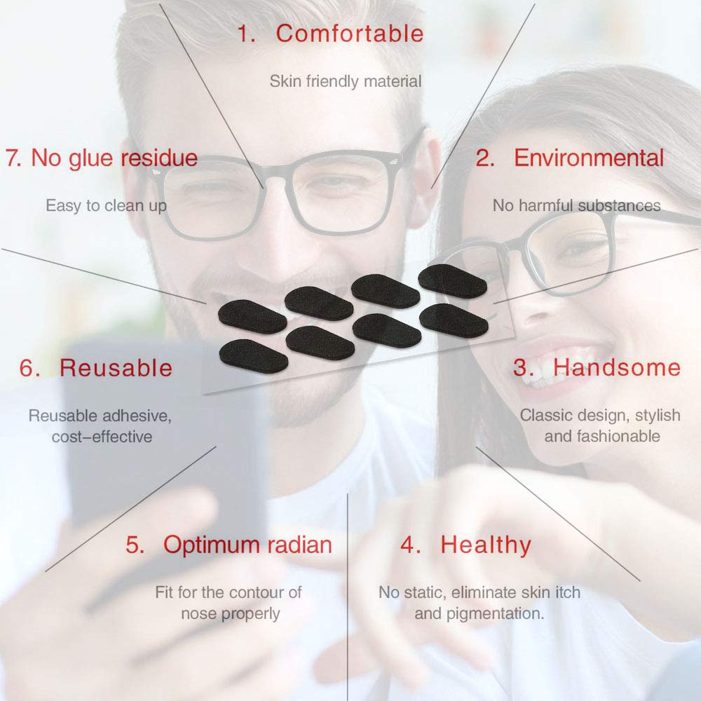 Soft Foam Nose Pads Self Adhesive Non-Slip Eyeglass Nose Pads, Thin Nosepads For Eyeglasses Sunglasses Glasses,12Pairs,1.0Mm Bla