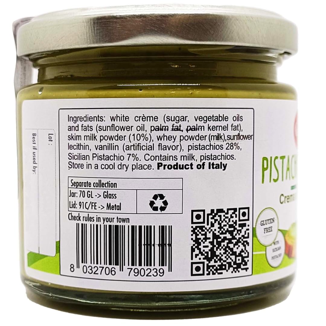 GUSTO ETNA Pistachio Butter Sweet Spread, 2 Pack x 6.7 oz, Rich & Nutty Cream Spread, Product of Sicily, No GMO