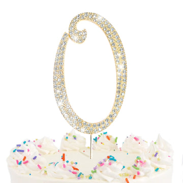 Number Cake Topper 0 , Uniideco Gold Rhinestone Premium Metal Bling Bling Keepsake, Sparkly Happy Birthday Wedding Anniversary P