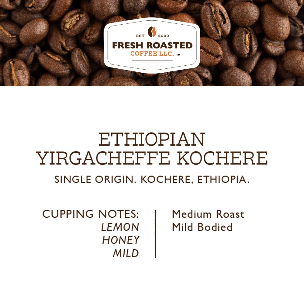 Fresh Roasted Coffee, Ethiopian Yirgacheffe Kochere, Medium Roast, Kosher, K-Cup Compatible, 72 Pods
