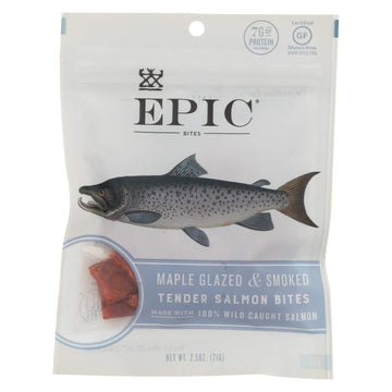 Epic Salmon Jerky Bites, Maple Glazed (Gluten Free) 2.5Oz (Pack Of 8)