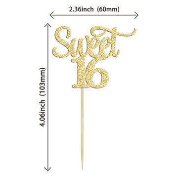 Gyufise 24Pcs Sweet 16 Cupcake Toppers Gold Glitter Number 16 Sixteen Cake Picks Decorations For 16Th Birthday Anniversary Party