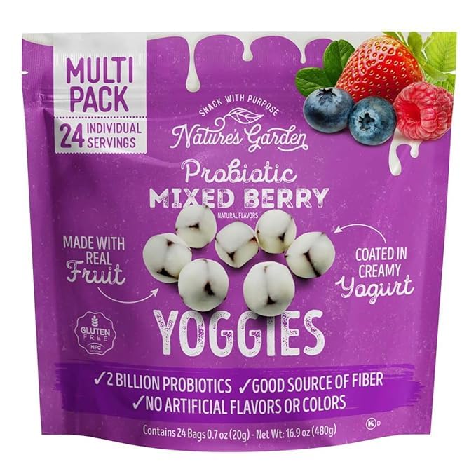 Yoggies - Probiotic Mixed Berry Yogurt Bites - 24 Individual Servings | 2 Billion Probiotic Cultures & 3g Fiber per Serving | Gl