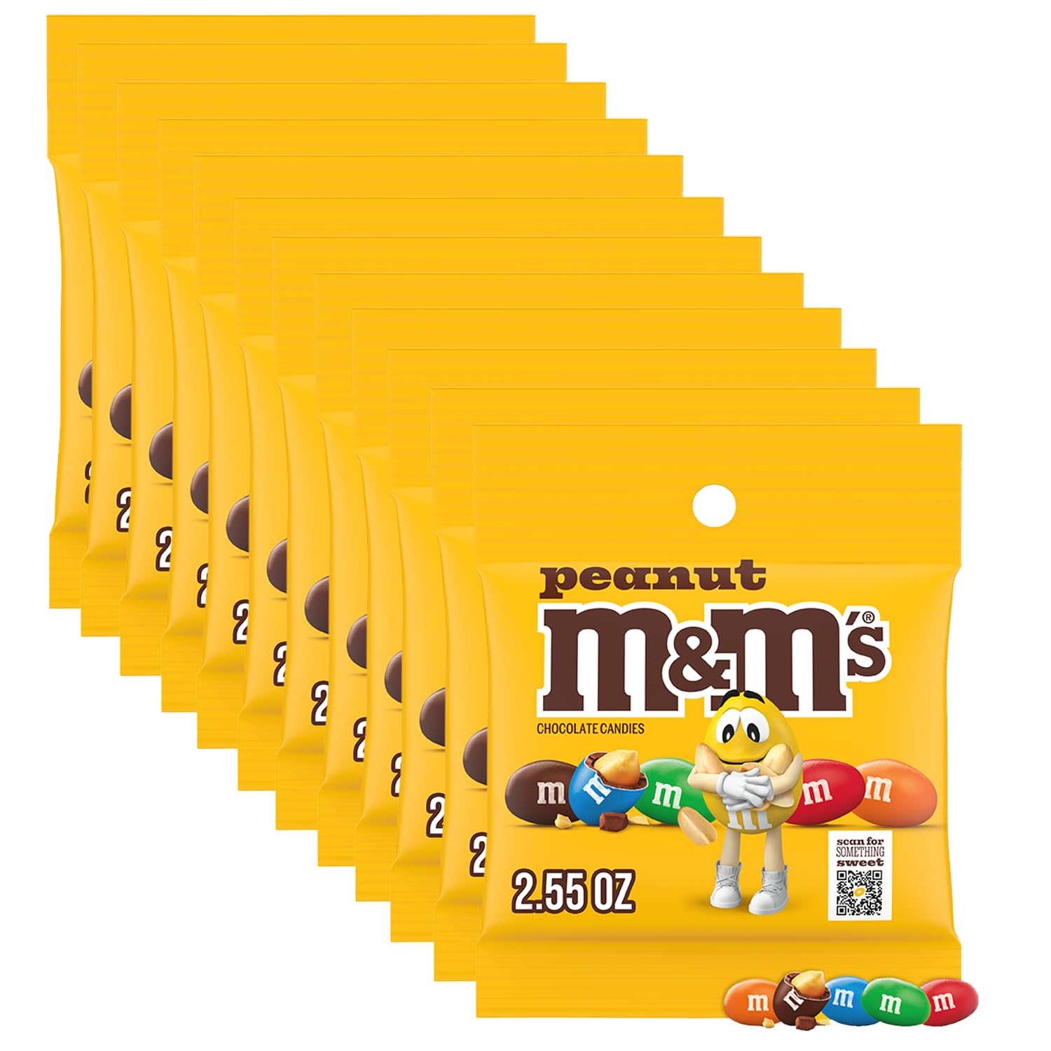 M&MS Peanut Milk Chocolate Candy, 2.55 oz Bag (Pack of 12)