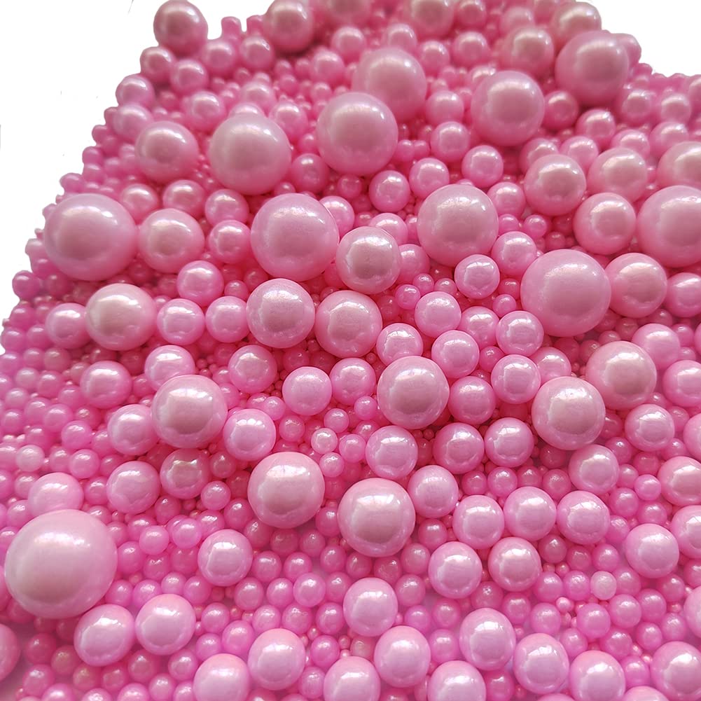 Homankit Edible Pink Pearl Sugar Sprinkles Candy Mixing Size Baking Cake Decorations Cupcake Toppers Cookie Decorating Wedding P