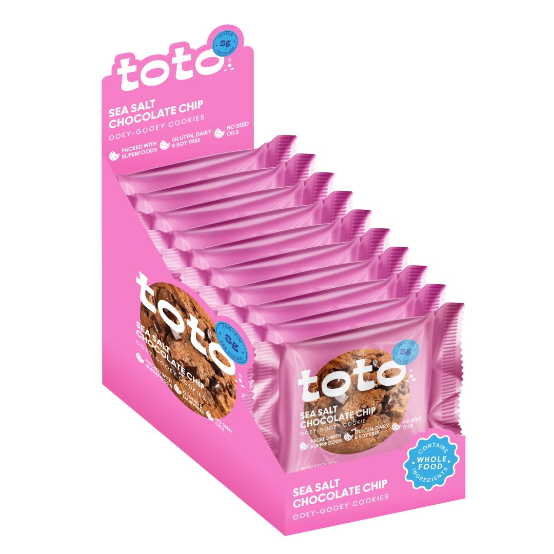 Totos Sea Salt Chocolate Chip Vegan Cookies: Gluten-Free High-Fiber Cookie with Plant-Based Protein  Superfoods  and Adaptogens - 10X Individually Wrapped Cookies