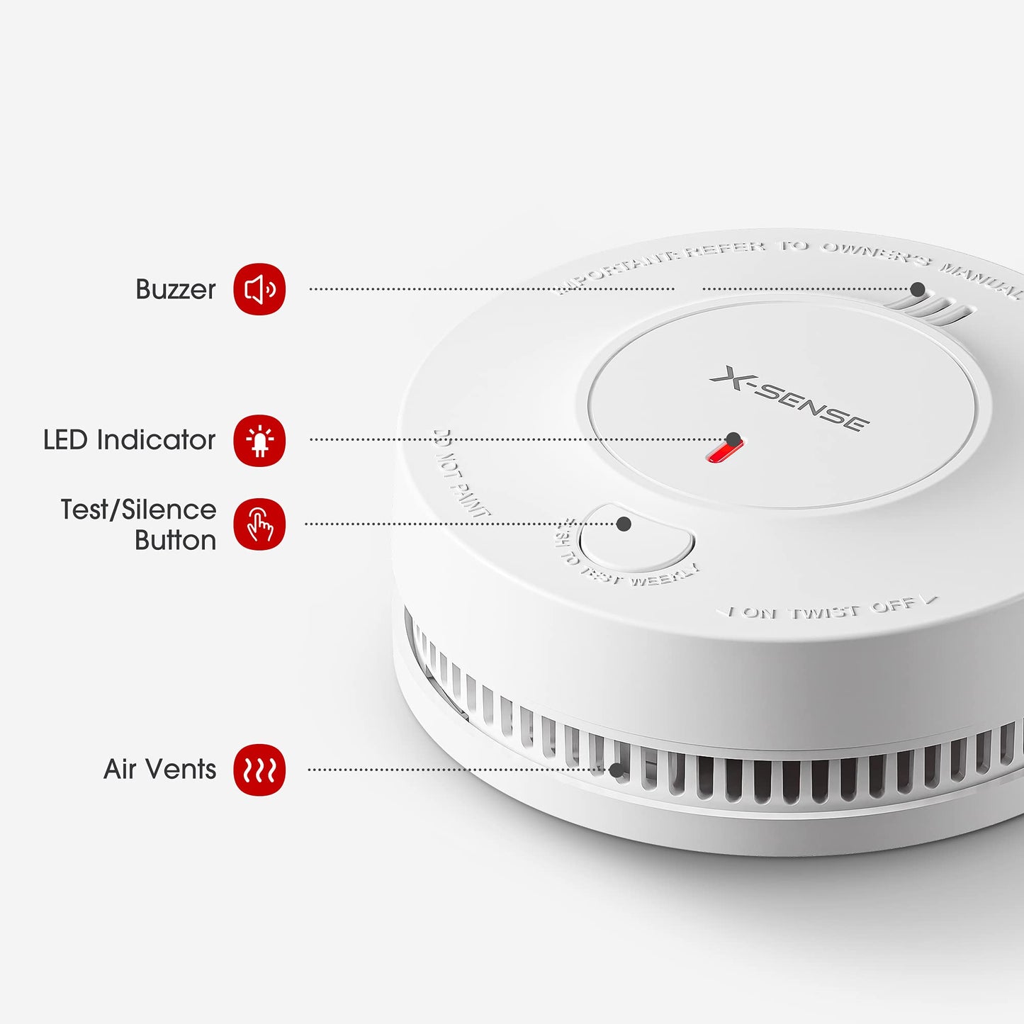 X-Sense Smoke Alarm, 10-Year Battery Fire Alarm Smoke Detector With Led Indicator & Silence Button, Sd2J0Ax, Pack Of 5