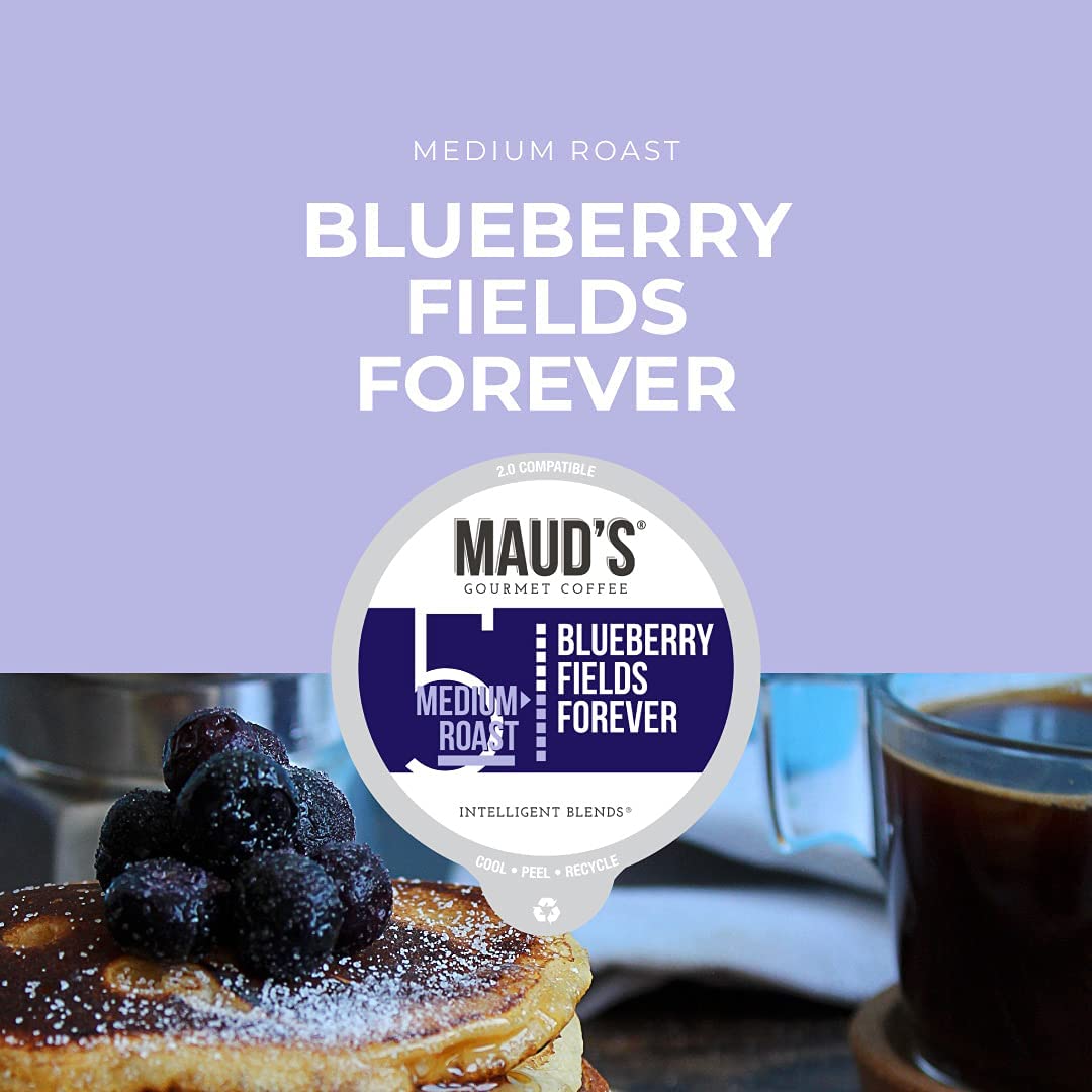 Mauds Blueberry Flavored Coffee Pods  50ct | Blueberry Fields Forever | 100% Arabica Medium Roast Coffee Pods | Solar Energy Produced Recyclable Single Serve Pods Compatible with Keurig K-Cup malt-inspired