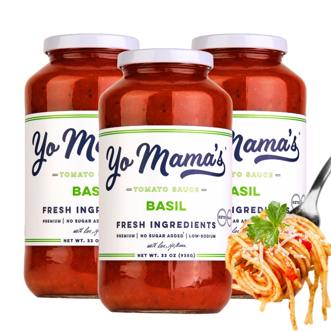 Yo Mamas Foods Keto Tomato Basil Pasta Sauce - Low Carb, No Sugar Added, Vegan - 2.06 lb (Pack of 3)