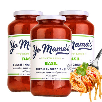 Yo Mamas Foods Keto Tomato Basil Pasta Sauce - Low Carb, No Sugar Added, Vegan - 2.06 lb (Pack of 3)