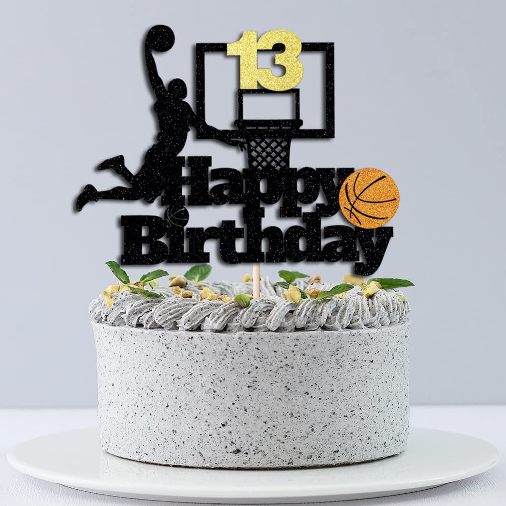 Basketball Happy 13Th Birthday Cake Topper-Basketball Themed Birthday Party Cake Decoration-13 Years Birthday Party Supplies (13