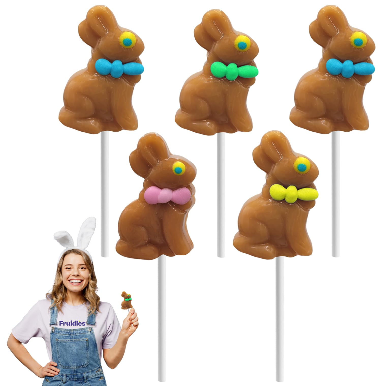 Fruidles Easter Bunny Lollipops Suckers  Colorful Easter Eggs  Fat-Free  Individually Wrapped Easter Pops (12-Pack)