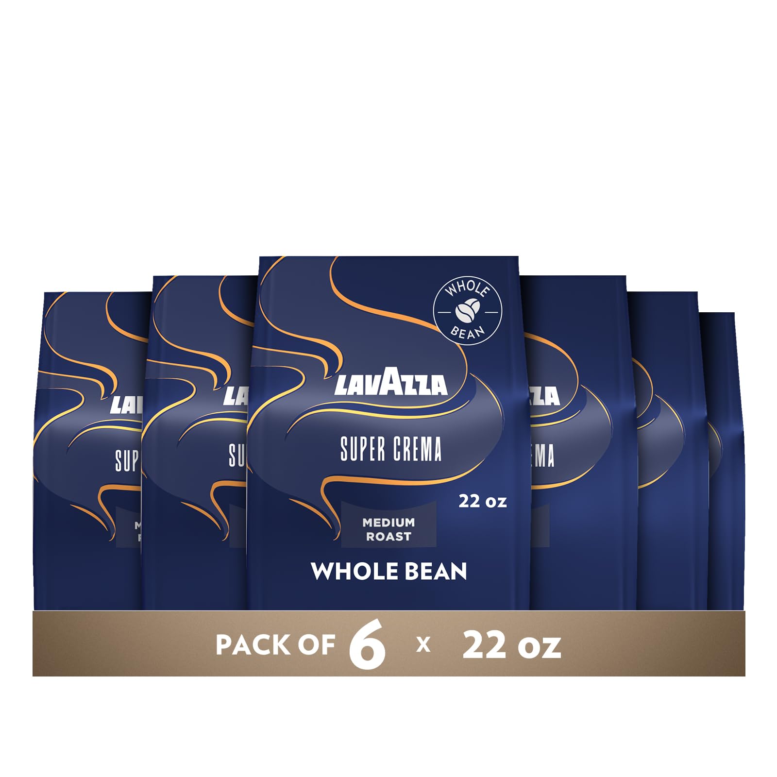 Lavazza Super Crema Whole Bean Coffee, Medium Espresso Roast, Arabica and Robusta Blend, 22 oz Bag (Pack of 6)