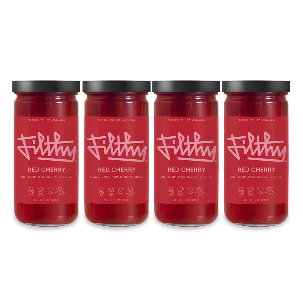 Filthy Food Red Maraschino Cherries - Premium Cocktail Cherry Garnish - Non-GMO & Gluten Free - 8oz Jar, 4 Count
