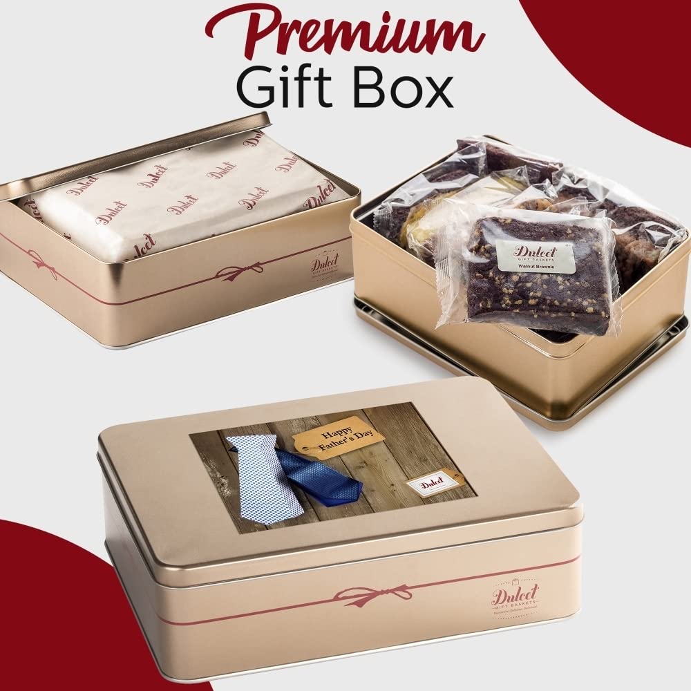 Dulcet Gift Baskets Sweets Sampler - Fathers Day Gift Tin with Fresh Baked Pastries and Award Winning Brownies