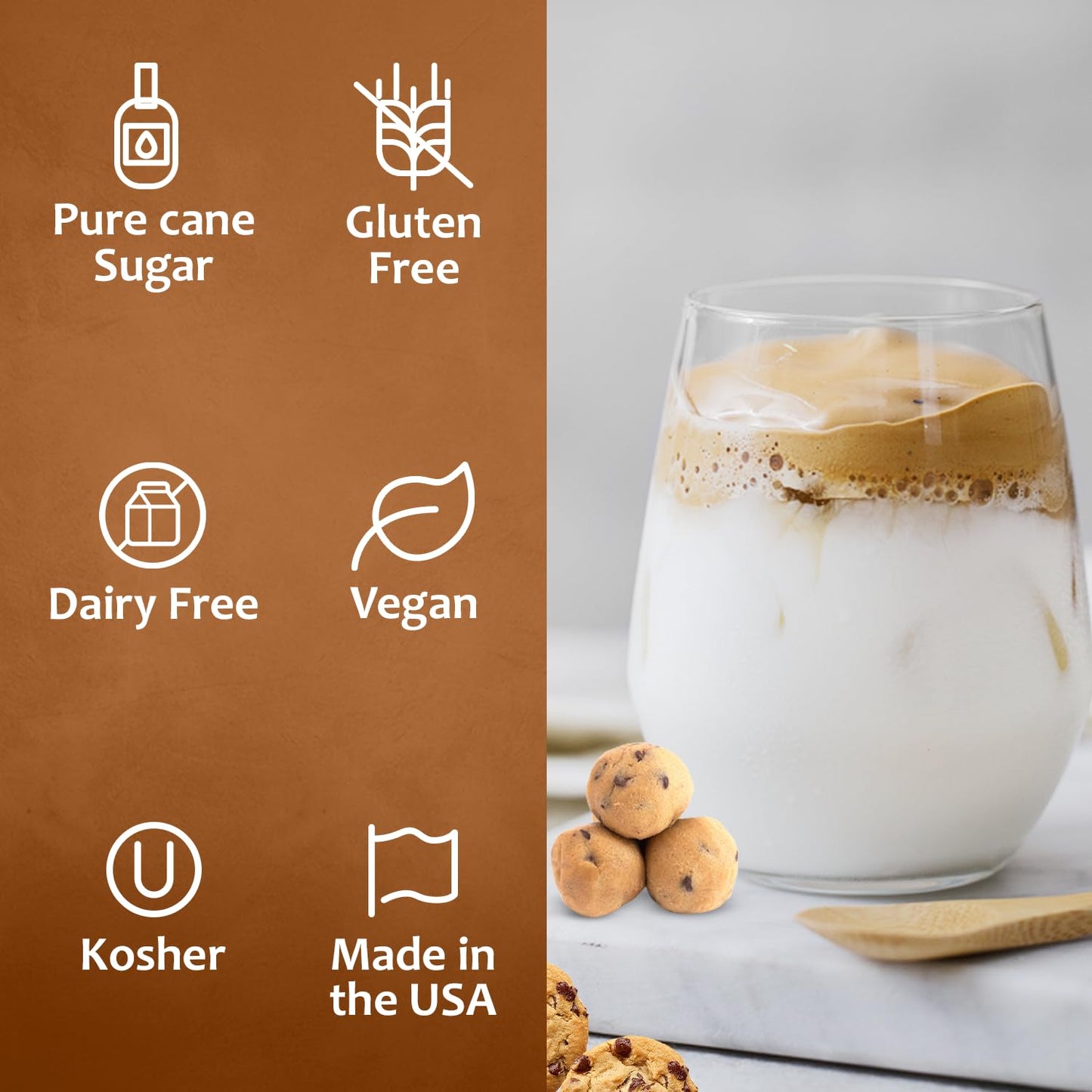 Syruvia Chocolate Chip Cookie Dough Syrup - Chocolate Chip Cookie Dough Coffee Syrup Flavor, 25.4 Fl Oz, Kosher, Gluten Free, Pe