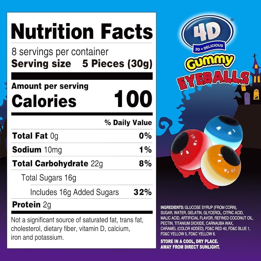 Amos Gummy Eyeball Halloween Candy Eye Candy  for Kids & Parties  3D Gummy Eyeballs  Individually Wrapped Sharing  9oz Bag