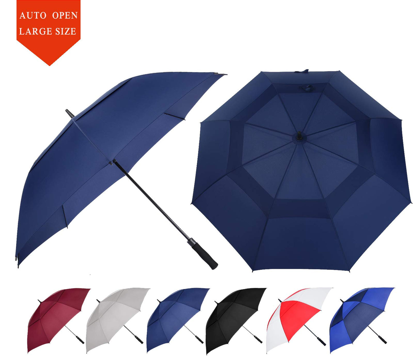 Baraida Golf Umbrella Large 62/68/72 Inch, Extra Large Oversize Double Canopy Vented Windproof Waterproof Umbrella, Automatic Open Golf Umbrella For Men And Women And Family.(62 Inch,Navy Blue)