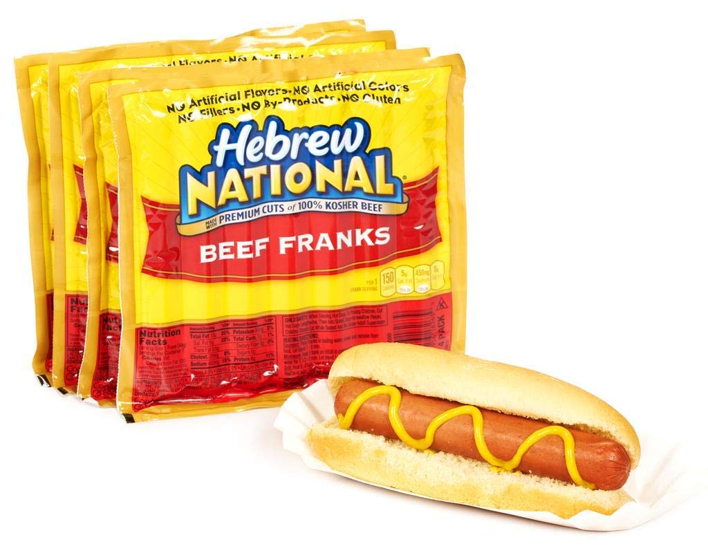 Hebrew National Beef Franks, 12 Oz (4 Pack) - 28 Total Hotdogs, Fully Cooked, Premium Quality, Perfect for Grilling and BBQs