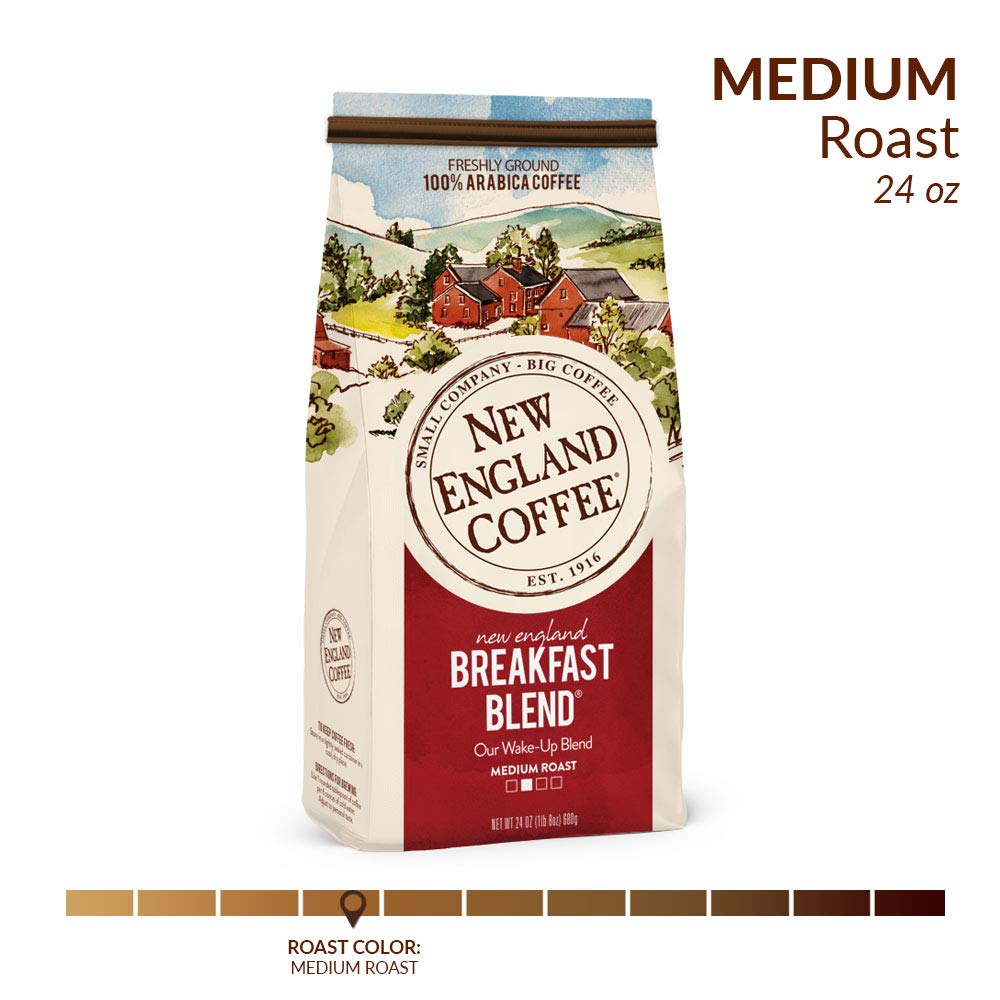 New England Coffee Breakfast Blend Medium Roast Ground Coffee, 24oz Bag