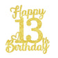 13 Birthday Cake Topper - Double Sided Gold Glitter, Happy 13Th Birthday Cake Topper For Girls,13 Cake Decorations For Girls, 13